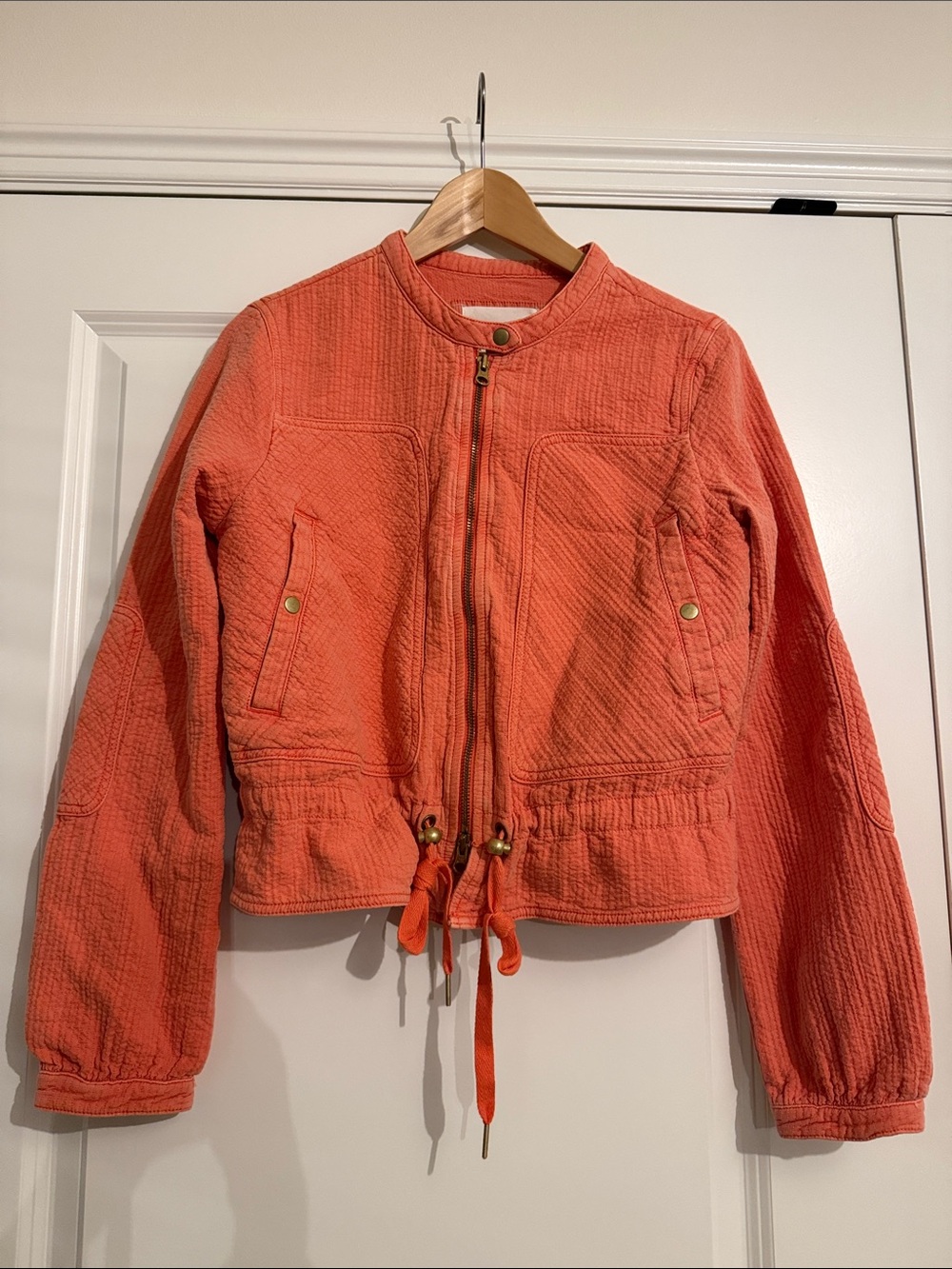 By Anthropologie Women's Distressed Coral Zip-Casual Bomber Jacket S